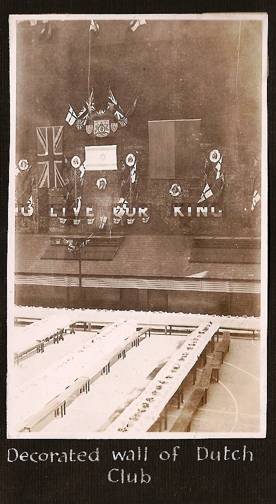 Decorated wall of the Netherlands club (Dutch club), George 5th's Silver Jubilee celebration 8 July 1935